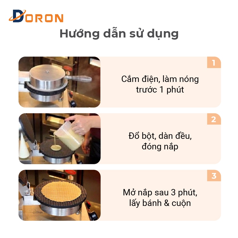 Máy làm vỏ bánh quế 1200W kiểm soát nhiệt độ chính xác, bánh thơm ngon