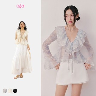 Áo babydoll OLV bèo cổ V mỏng mát cột nơ nữ tính Willow nhiều màu phù hợp đi chơi đi biển