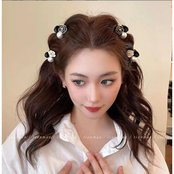 Set 2 Kẹp Tóc Mái Mini Đính Hoa Trà Phong Cách Hàn Quốc Phụ Kiện Tóc Nữ Emopli
