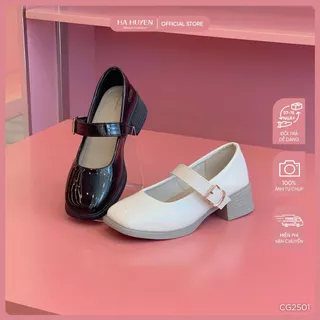 Giày cao gót nữ HÀ HUYỀN da bóng mũi vuông quai ngang gót vuông 4cm - CG2501