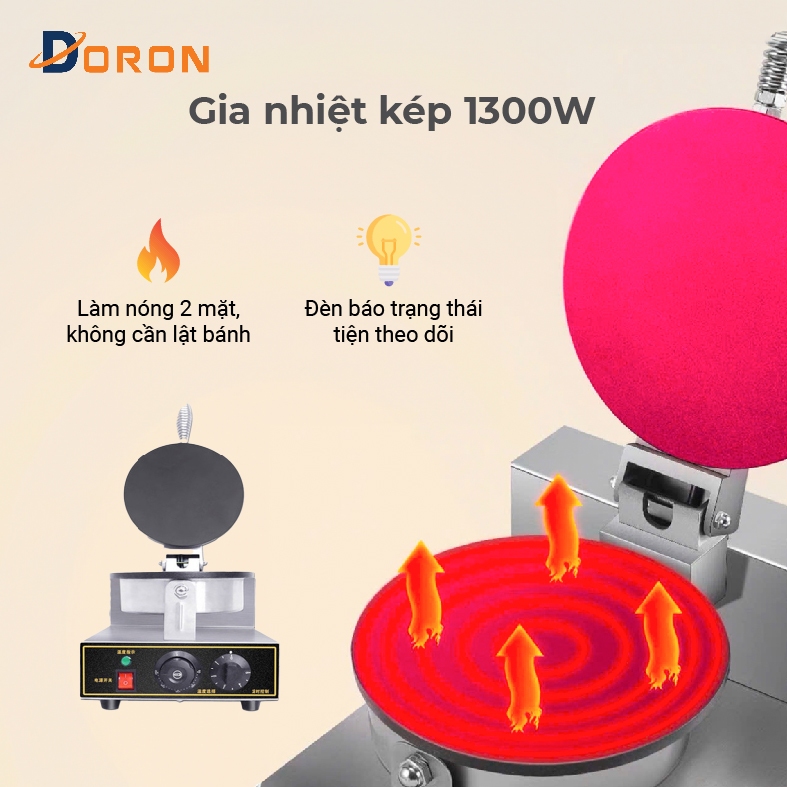 Máy làm bánh tráng, bánh quế DORON 1300W làm nóng đều 2 mặt khuôn, bánh thơm ngon