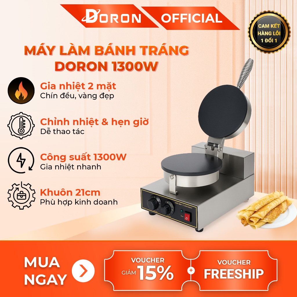 Máy làm bánh xèo, bánh tráng công nghiệp 1300W làm nóng đều 2 mặt khuôn, bánh thơm ngon