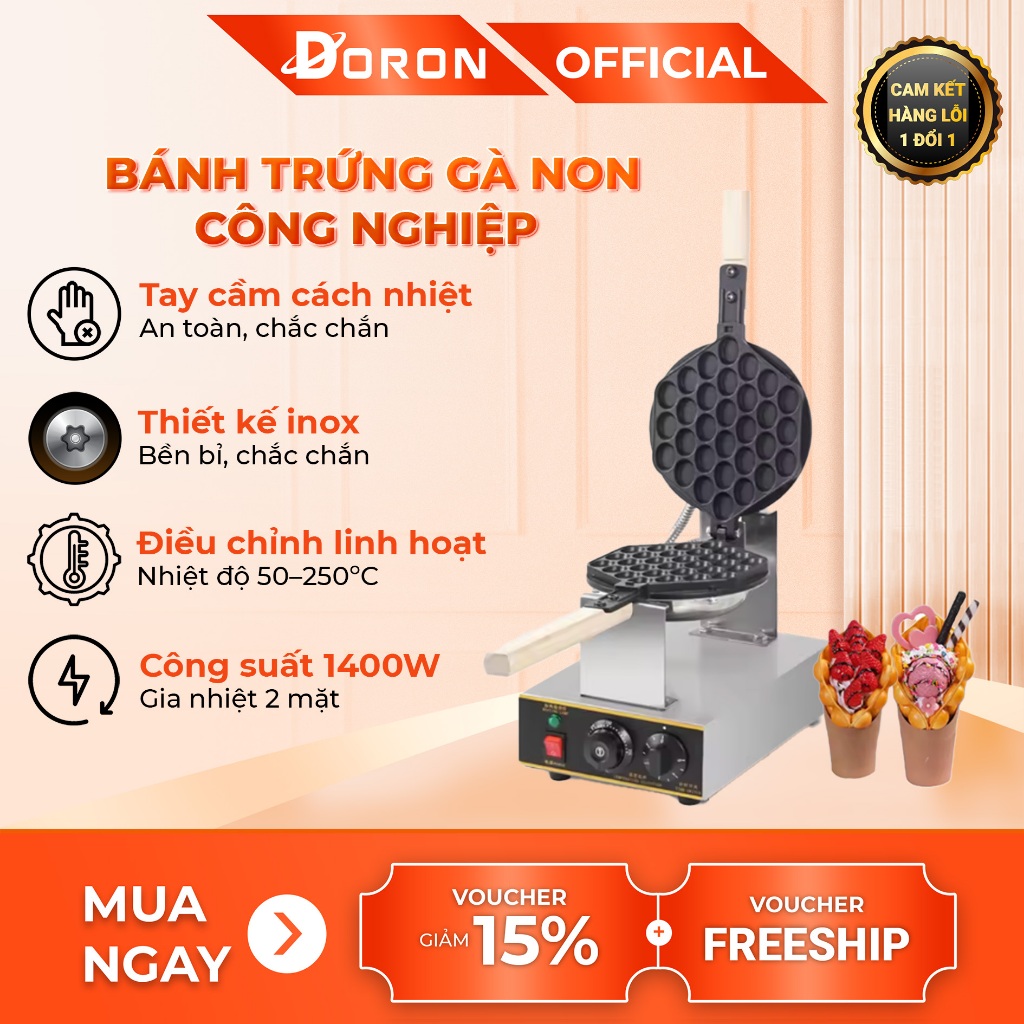 Máy trứng gà non, máy nướng bánh gà non DORON 1400W điều chỉnh 50 - 250 độ, hẹn giờ chính xác