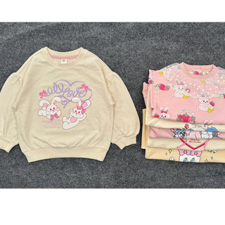 ÁO SWEATER / ÁO THUN DA CÁ XUẤT HÀN HÌNH IN GẤU / THỎ / PHỐI CỔ BÈO CHO BÉ GÁI | AnhMy Baby