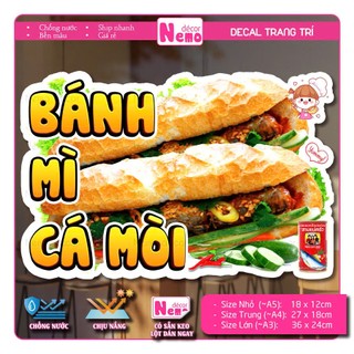 Decal Trang Trí Bánh Mì Cá Mòi, Tranh Dán Tiệm Bánh Mì, Xe Bánh Mì, Dán Tường, Tủ, Kính - Sticker Chịu Được Mưa Nắng.