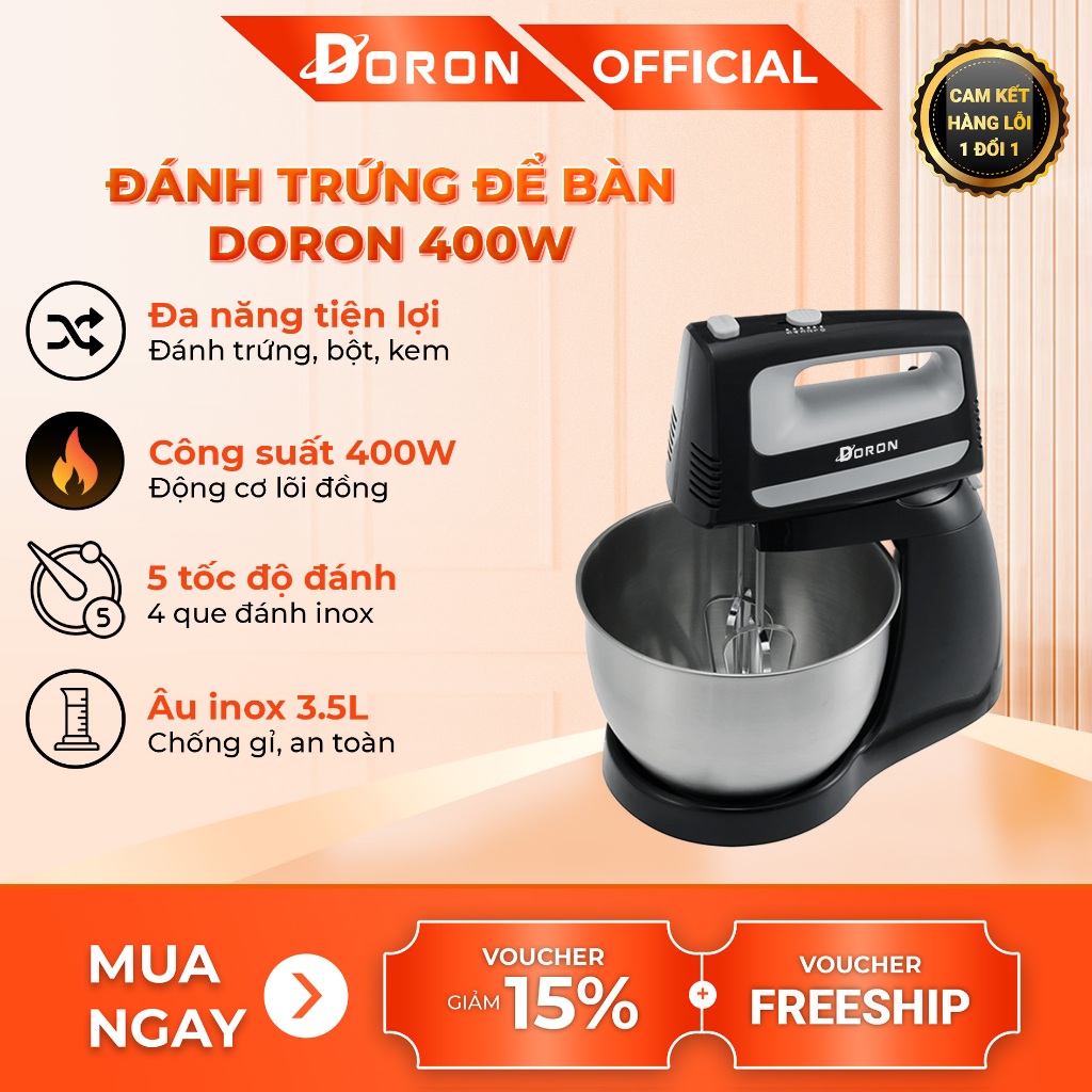 Máy đánh trứng DORON 400W dung tích 3.5l, tích hợp chế độ cầm tay