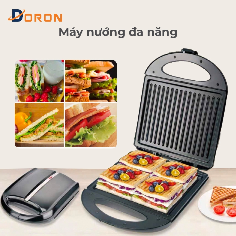 Máy kẹp bánh mì DORON 1400W làm nóng đều 2 mặt khuôn, bánh thơm ngon