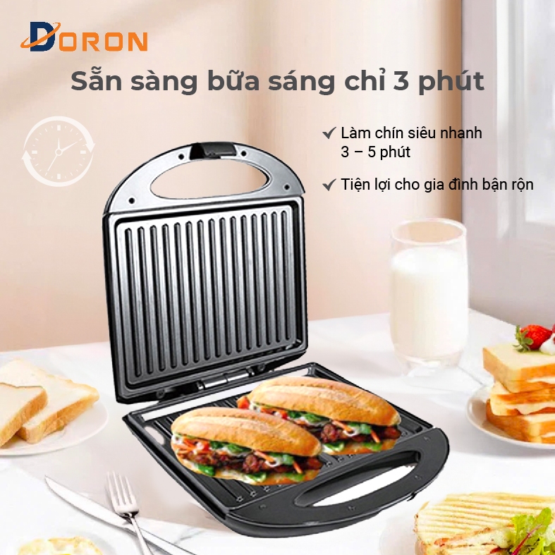Máy kẹp bánh mì DORON 1400W làm nóng đều 2 mặt khuôn, bánh thơm ngon