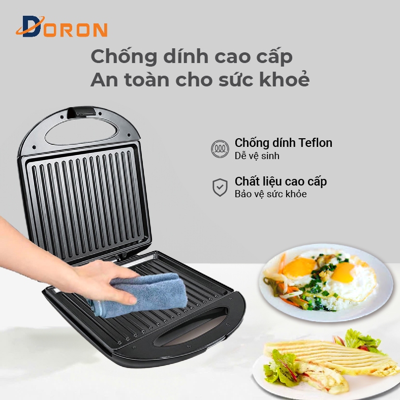 Máy kẹp bánh mì DORON 1400W làm nóng đều 2 mặt khuôn, bánh thơm ngon