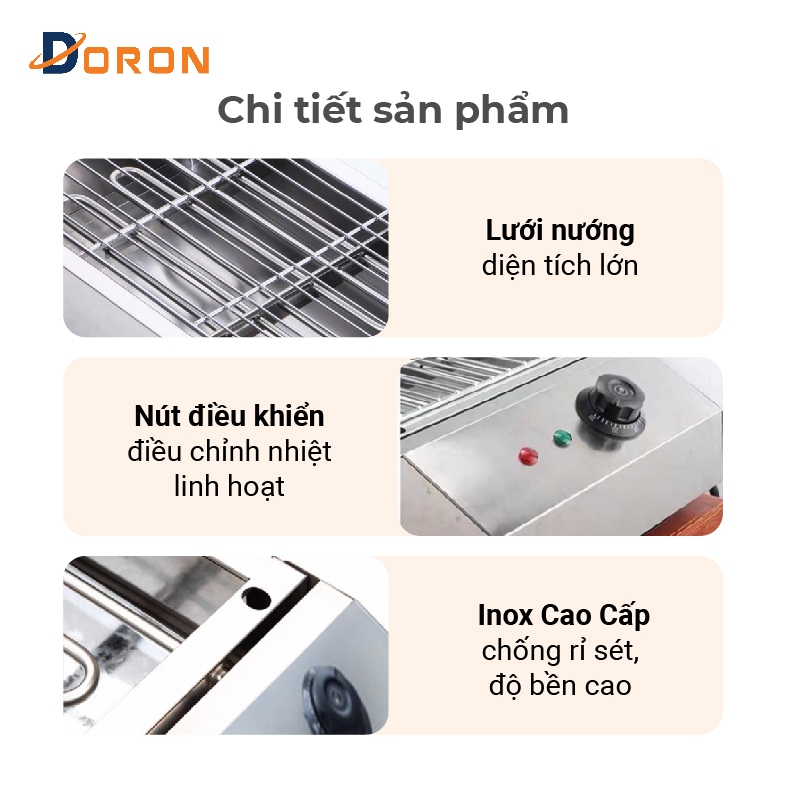 Bếp nướng điện đa năng DORON 2800W đa năng nướng thịt xiên, hải sản, đồ ăn nhanh