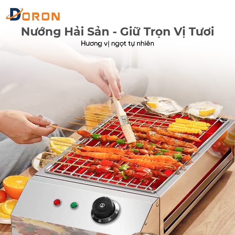 Bếp nướng điện đa năng DORON 2800W đa năng nướng thịt xiên, hải sản, đồ ăn nhanh
