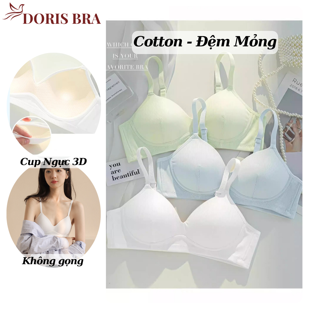 Áo lót nữ đệm mỏng DORIS AL625, Áo ngực học sinh không gọng cotton gân tăm đệm mỏng vạt chéo sexy mềm mại