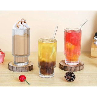 Ly Thuỷ Tinh, Cốc Thuỷ Tinh 2 Tầng Sọc Dọc Hãng Deli Cao Cấp Có 3 Size
