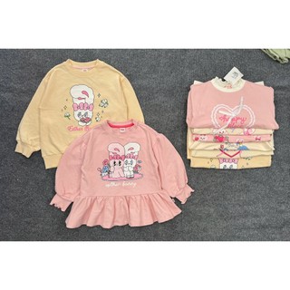ÁO SWEATER / ÁO THUN DA CÁ XUẤT HÀN HÌNH IN GẤU / THỎ / PHỐI CỔ BÈO CHO BÉ GÁI | AnhMy Baby