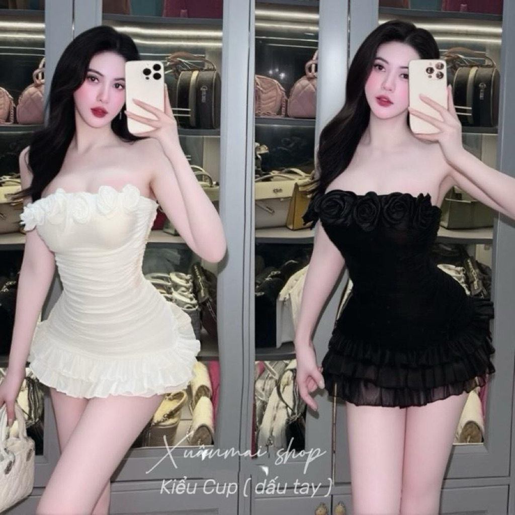 [TAY LOE]Đầm TAY LOE LƯỚI tầng voan nhúm ngắn kèm quần trong XuânMai shop