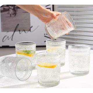 Cốc Thủy Tinh/Ly Thuỷ Tinh Họa Tiết Mặt Trời Chịu Dung Tích 300ml & 360ml Decor Cao Cấp Sang Trọng