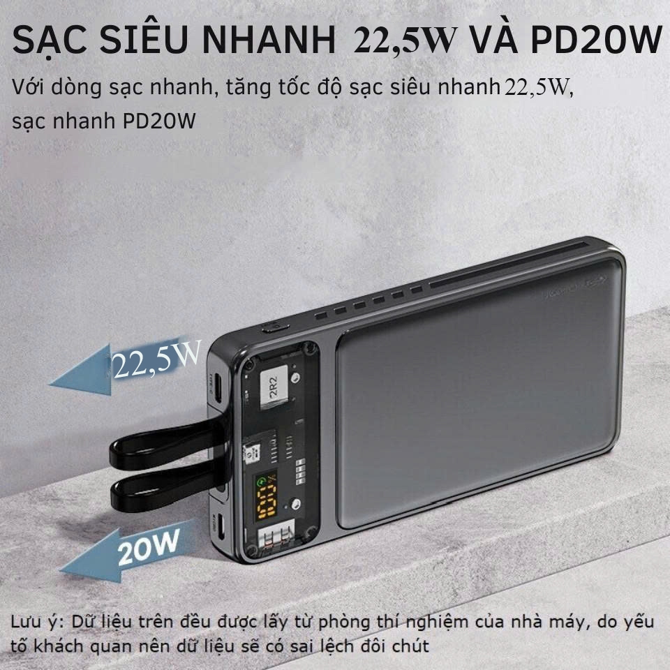 Sạc Dự Phòng 30000mAh Sạc Nhanh 22,5W PD20W Tích Hợp 2 Dây Sạc Có Màn Hình LED Dùng Cho Mọi Thiết Bị