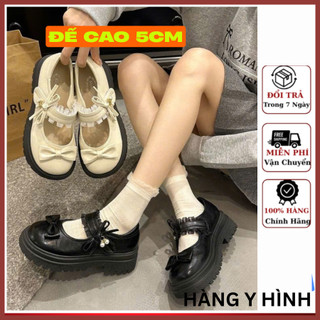 Giày búp bê lobita nữ đế cao 5cm da bóng phối REN thời trang cao cấp QV429
