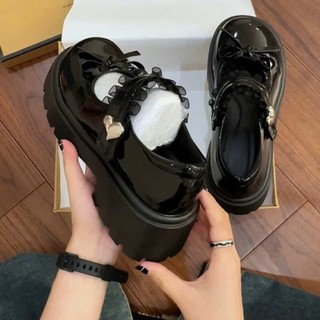 Giày búp bê lobita nữ đế cao 5cm da bóng phối REN thời trang cao cấp QV429