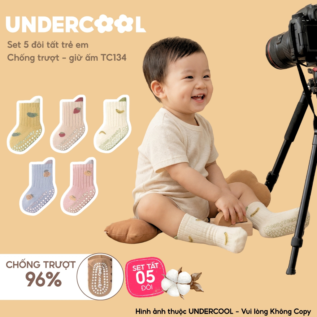Set 5 Đôi Tất Trẻ Em Chống Trượt UNDERCOOL Combo 5 đôi Vớ Cổ Cao Giữ Ấm Cotton Cho Bé 0-4 Tuổi TC134