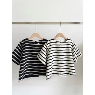 Áo dạ tweed kẻ sọc ngắn tay Ma Vie