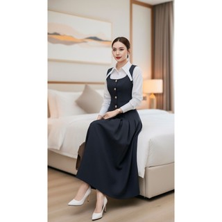 VT251103 - SET BỘ ÁO SƠ MI PHỐI GILE CHÂN VÁY XẾP LY