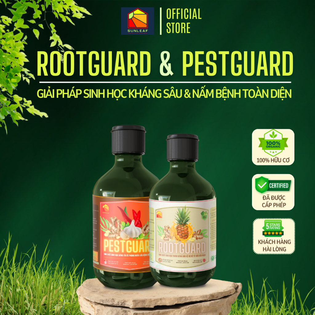 Combo Phòng Côn Trùng Hại & Giảm Nấm Rễ, Giúp Rễ Khỏe Cho Rau Màu Phong Lan Cây Cảnh Hữu Cơ SUNLEAF