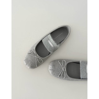 Giày Charles & Keith Winona Felt Bow Furry-Strap Mary Jane Flats
