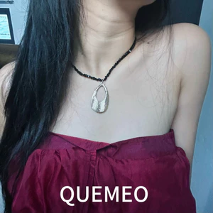 Vòng Cổ Hạt Thuỷ Tinh Đen LIVIOY QUEMEO Phối Charm Giọt Nước Vàng 18K