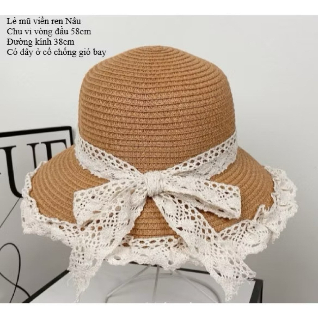 [ HCM] Combo túi mũ đi biển cho bạn gái Mũ cói nơ ren đi biển phong cách vintage BELLA