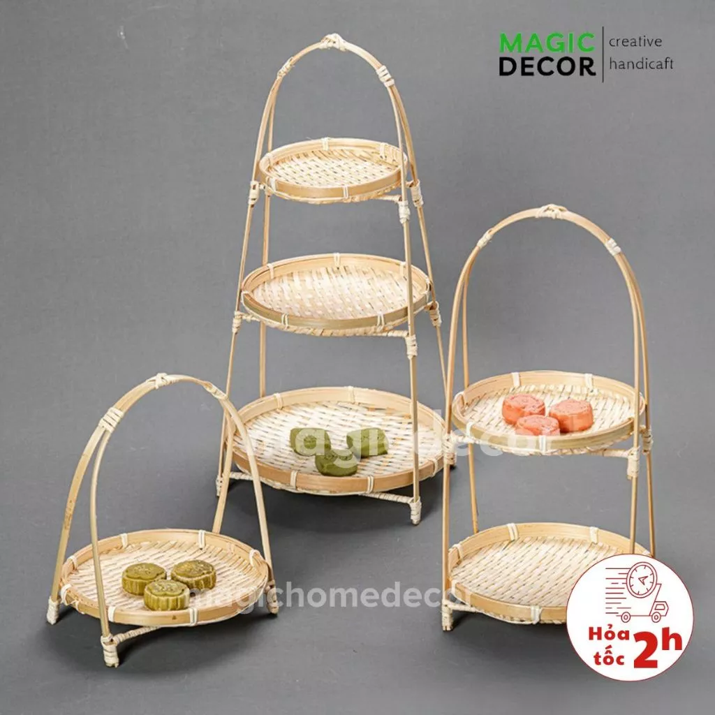 Mẹt tre tầng, mẹt tre 1 2 3 tầng đựng bánh kẹo mứt tết đồ ăn trang trí phụ kiện decor chụp ảnh