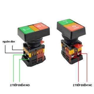 Nút Nhấn Kép Phi 22 ON/OFF 220V – Nút Nhấn Đôi Xanh Đỏ 1NO + 1NC Lắp Tủ Điện