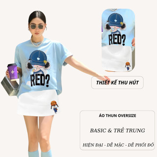 Bộ Áo Thun Nữ CHEPOL Cao Cấp, Form Rộng, Cổ Tròn, Chân Váy Ngắn, Chất Cotton (Áo Thun Xanh Biển+Chân Váy Trắng)-CP_x8598