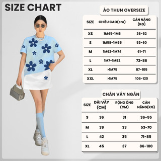 Set Bộ Áo Thun Nữ CHEPOL Form Rộng, Cổ Tròn, Phối Chân Váy Ngắn, In Hoa, Chất Cotton(Áo Phông Xanh Biển+Cv ngắn)CP_x8653