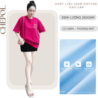Set Bộ Áo Thun Nữ CHEPOL Form Rộng, Cổ Tròn, Phối Chân Váy, In Chữ, Chất Cotton (Áo Phông Hồng Sen+Chân Váy Đen)CP_x4596
