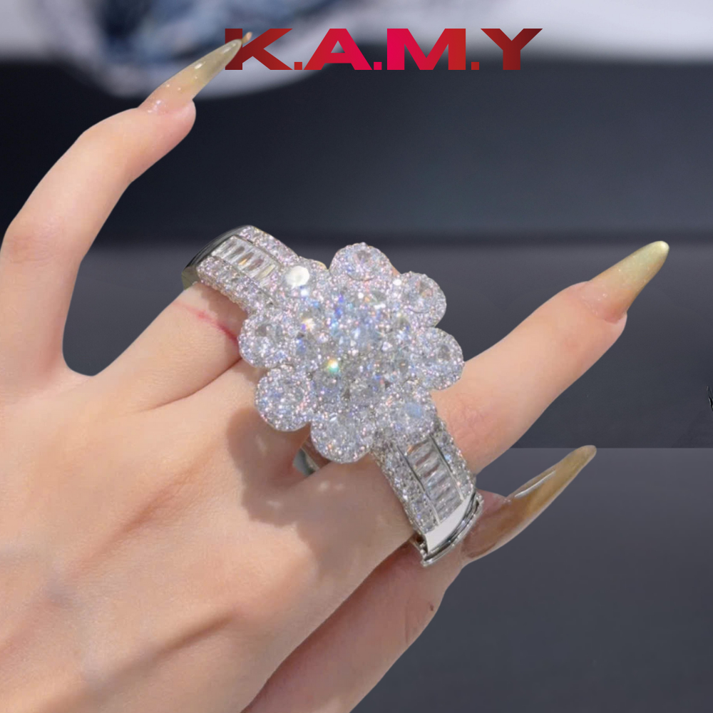 Vòng Tay Nữ Kiểu Hoa Đính Đá CZ Lấp Lánh – Bản To Sang Trọng, Phong Cách Dự Tiệc