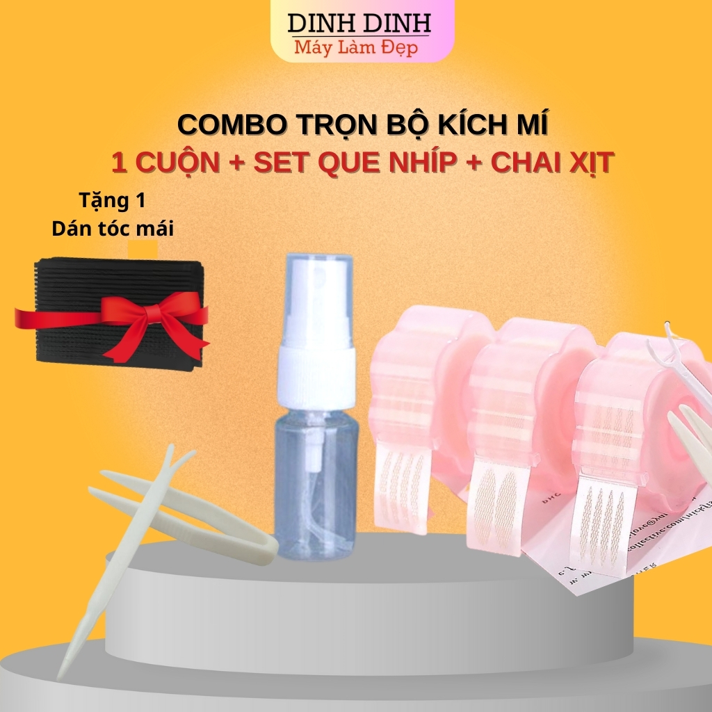 Combo kích mí lưới đầy đủ: Cuộn 360 miếng dán mí + set que nhíp + lọ xịt, dán mí, kích mí tàng hình