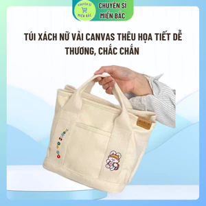Túi tote nữ, túi xách nữ vải canvas thêu họa tiết dễ thương ,Túi đeo vai xách bỉm sữa cho bé