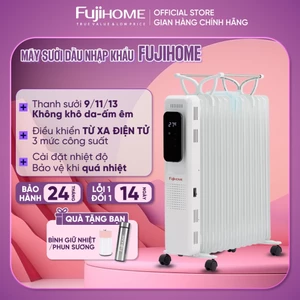 Máy sưởi dầu Nhâp Khẩu không khô da Fujihome 13 thanh sưởi điều khiển từ xa, tự ngắt an toàn tiết kiệm điện