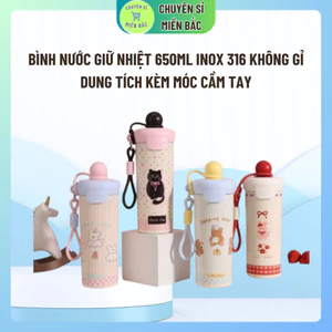 Bình Nước Giữ Nhiệt 650ml Inox 316 Không Gỉ Dung Tích Kèm Móc Cầm Tay