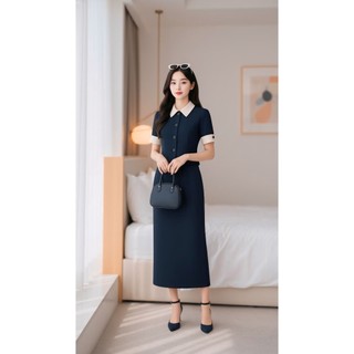 VT250819 - SET XANH THAN CỔ TRẮNG CHÂN VÁY DÀI