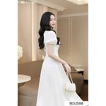 Váy Thiết Kế MDU5098 Tơ Vân Hàn Thêu Họa Tiết Dáng Dài Cổ Vuông Tay Bồng Tinh Tế Thanh Lịch Từ MDU — ảnh 3