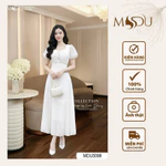 Váy Thiết Kế MDU5098 Tơ Vân Hàn Thêu Họa Tiết Dáng Dài Cổ Vuông Tay Bồng Tinh Tế Thanh Lịch Từ MDU — ảnh 1