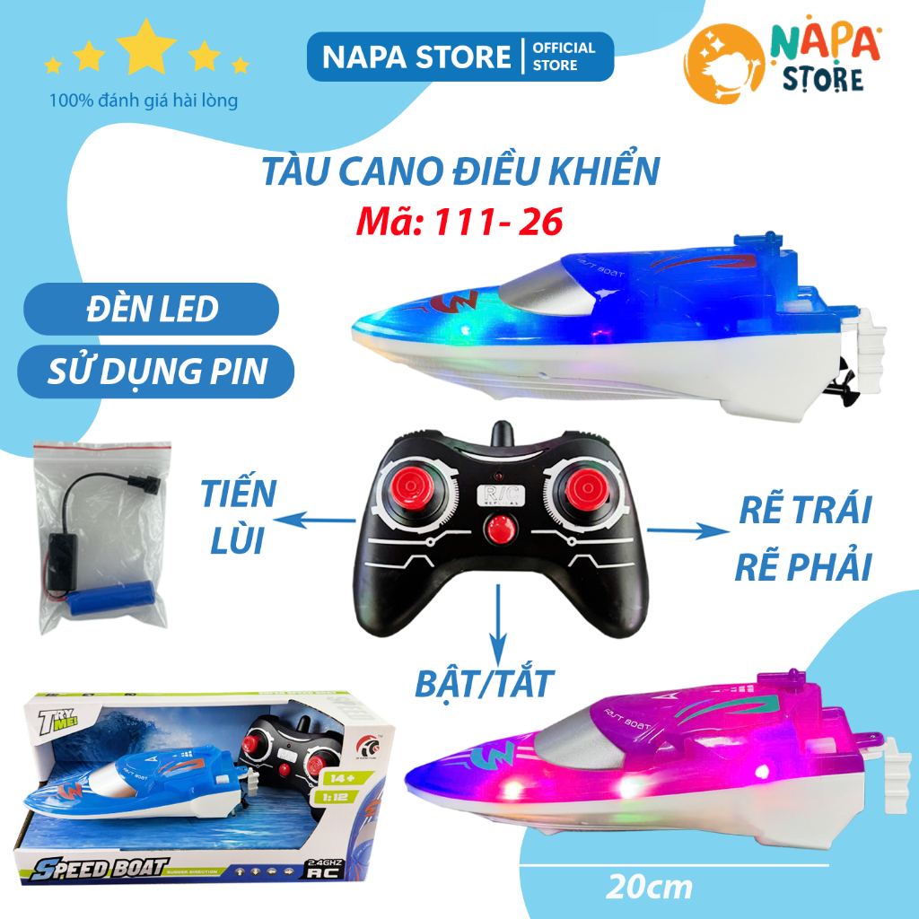 Thuyền Điều Khiển Từ Xa Cho Bé, Đồ Chơi Dưới Nước RC Tàu Cao Tốc, Chạy Pin, Có Đèn LED, Chống Nước