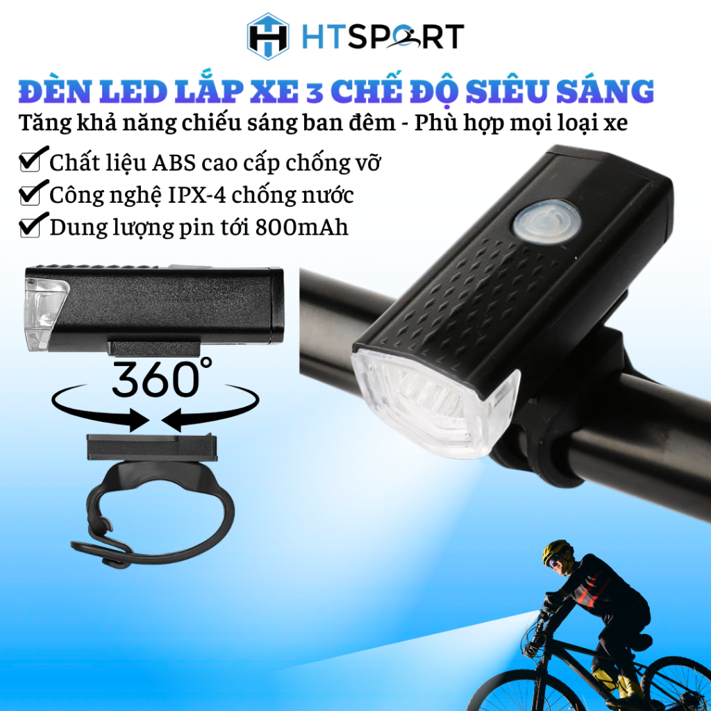 Đèn Led Gắn Xe Đạp 3 Chế Độ Siêu Sáng + Sạc USB, Chống Nước, Đèn Xe Đạp Thể Thao Tiện Lợi