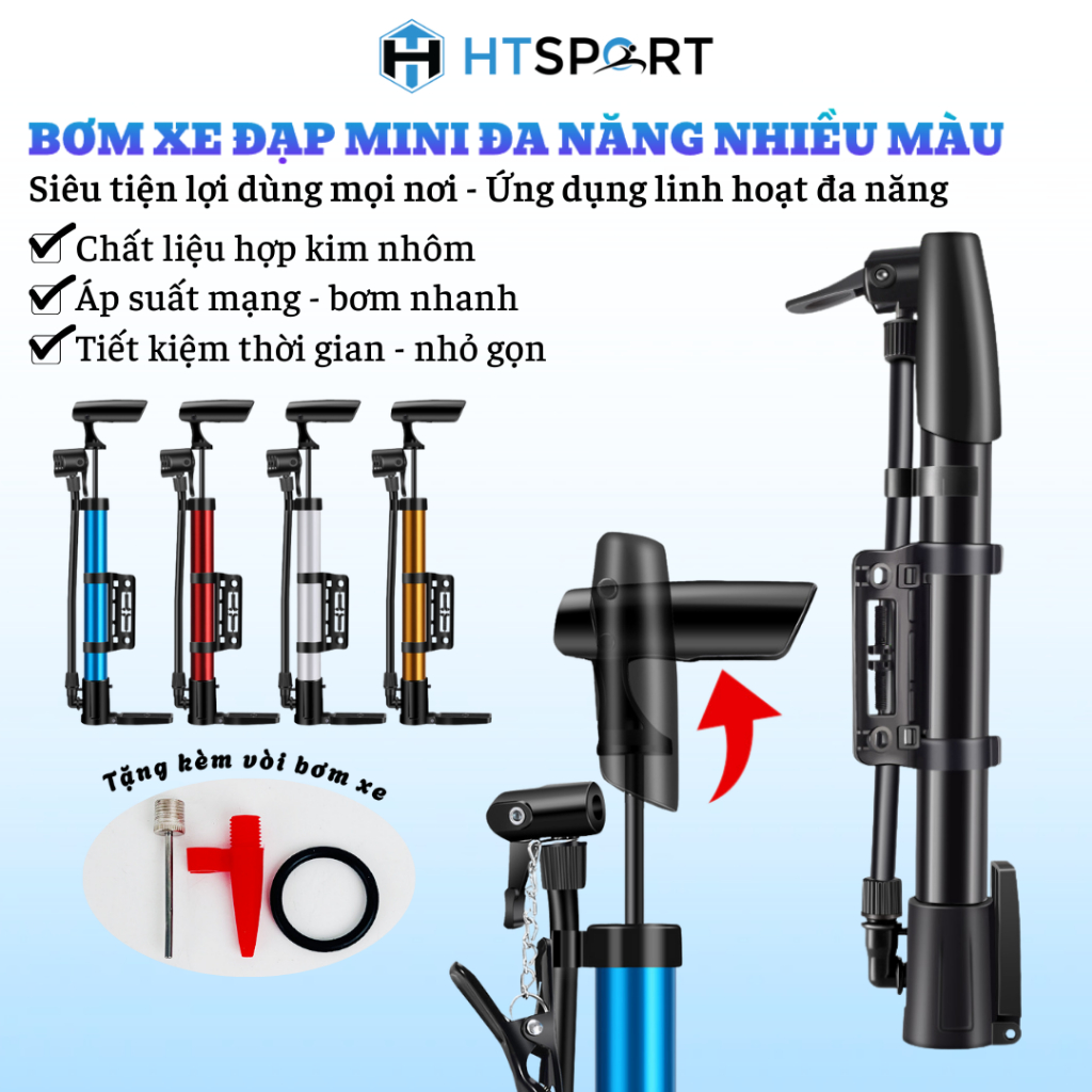Bơm Xe Đạp Mini Có Giá Đỡ, Bơm Xe Đạp Nhiều Màu Đa Năng Thiết Kế Gọn Nhẹ Tiện Lợi, Độ Bền Cao