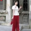 Set đồ lam, set tiểu thư mặc Tết cổ phong chất Gấm áo hoa tay búp đính ngọc nơ kèm quần Tuyết Nhung
