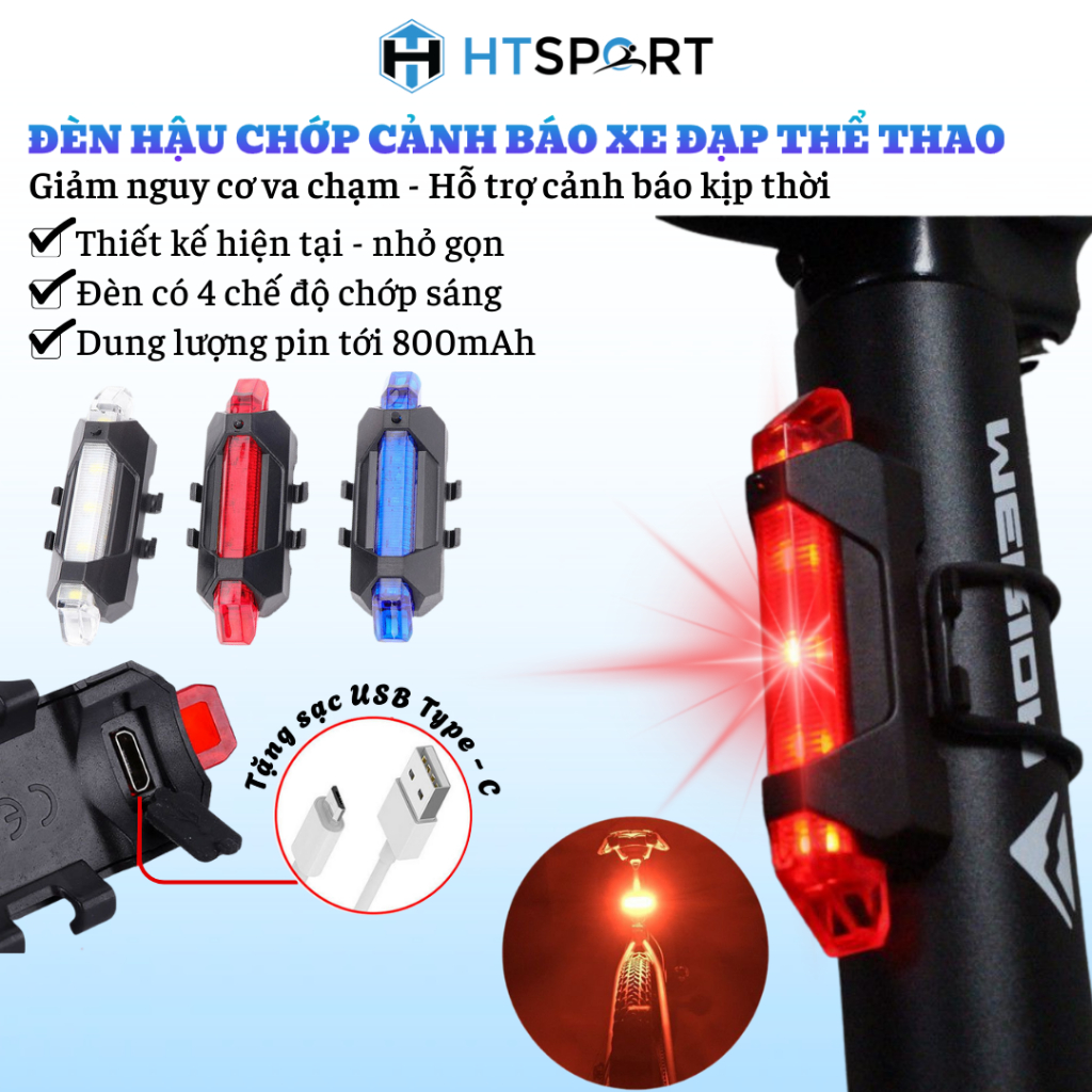 Đèn Hậu Chớp Cảnh Báo Cho Các Loại Xe Đạp Có Sạc USB, Chống Nước, Đèn Hậu Xe Đạp Thể Thao Chớp 4 Chế Độ