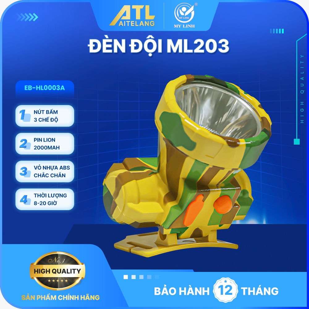Đèn LED đội đầu 203 Mỹ Linh loại 1 bóng hoạt động bằng pin. Siêu Sáng, Pin Lâu, Chống Nước