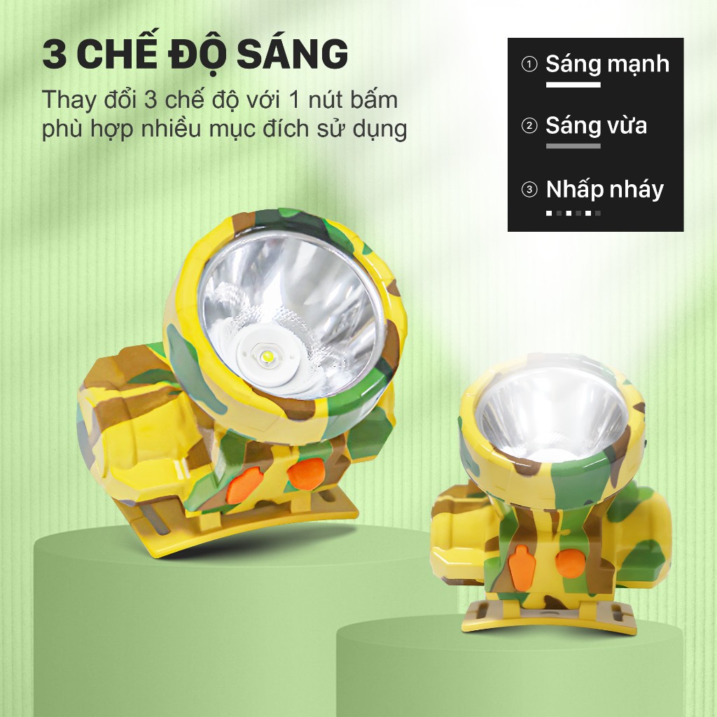 Đèn LED đội đầu 203 Mỹ Linh loại 1 bóng hoạt động bằng pin. Siêu Sáng, Pin Lâu, Chống Nước